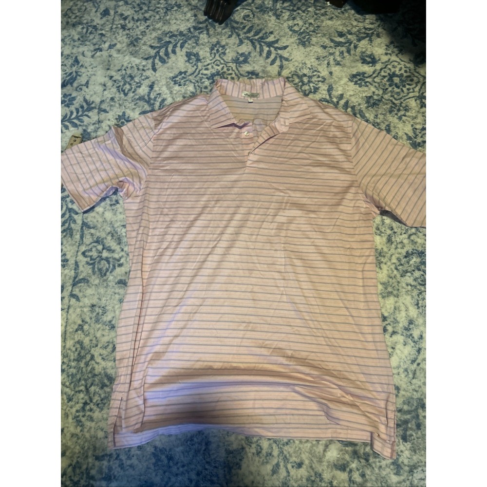 Peter Millar Summer Comfort Polo Shirt Mens 2XL Pink Stripe Golf Stretch Jersey